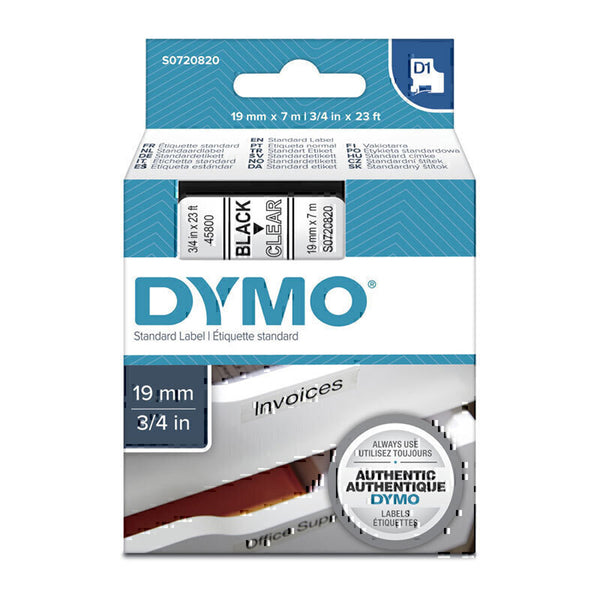 Dymo Black on Clear Labelling Tape (19mmx7m)