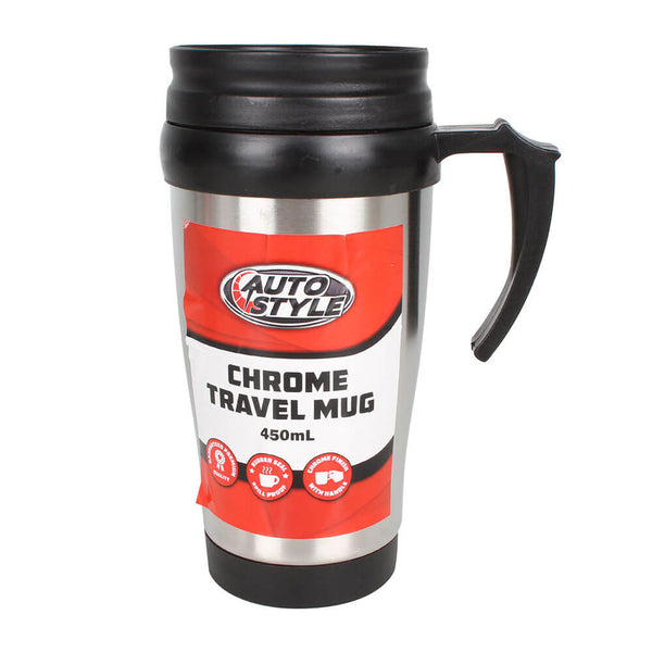 Travel Mug with Lid Chrome Look W-Rubber Seal 450mL