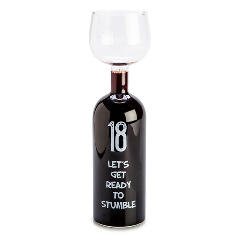 Verre de bouteille de vin joyeux anniversaire