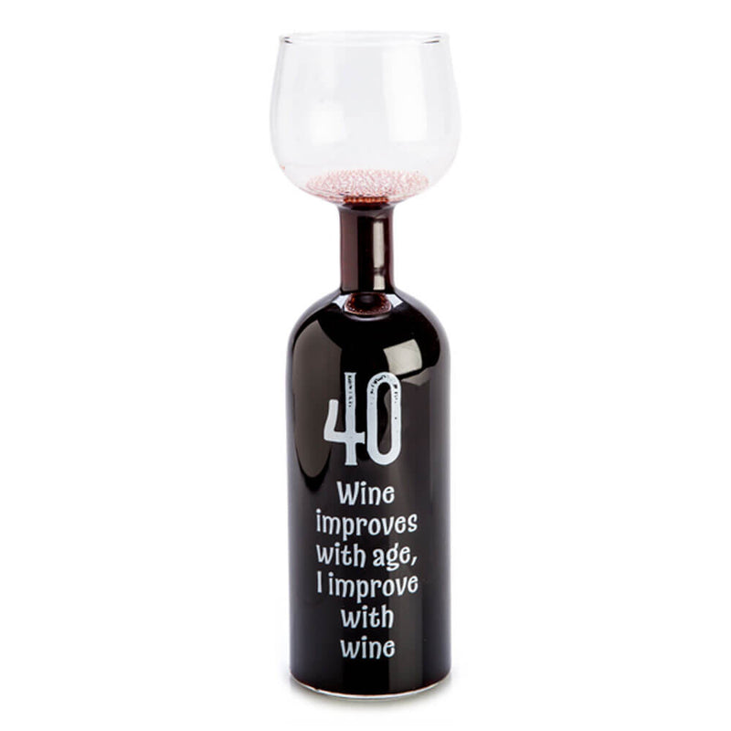Verre de bouteille de vin joyeux anniversaire