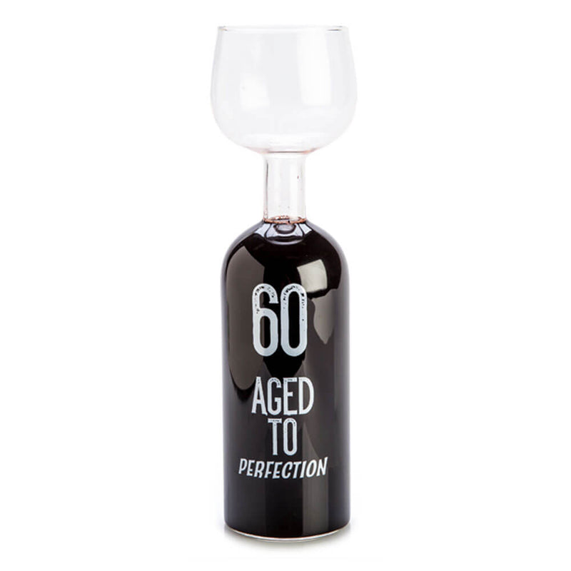 Verre de bouteille de vin joyeux anniversaire