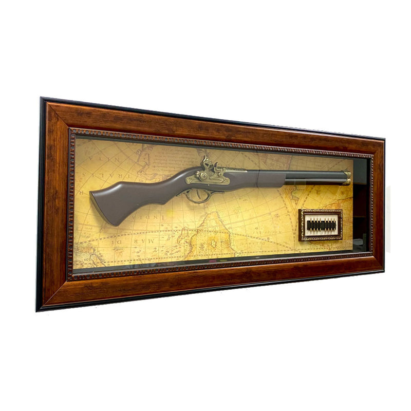 Decoración de pistola antigua con marco de madera (95,5x39,5x7cm)