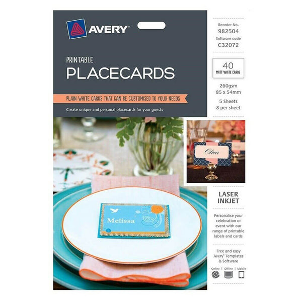 Avery Printable Flat Placecards White 85x54mm (5 sheets)