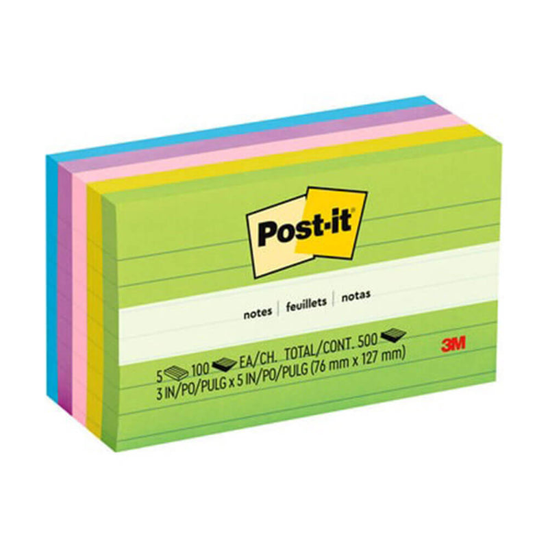  Notas Post-it rayadas surtidas 73x123 mm (paq. de 5)