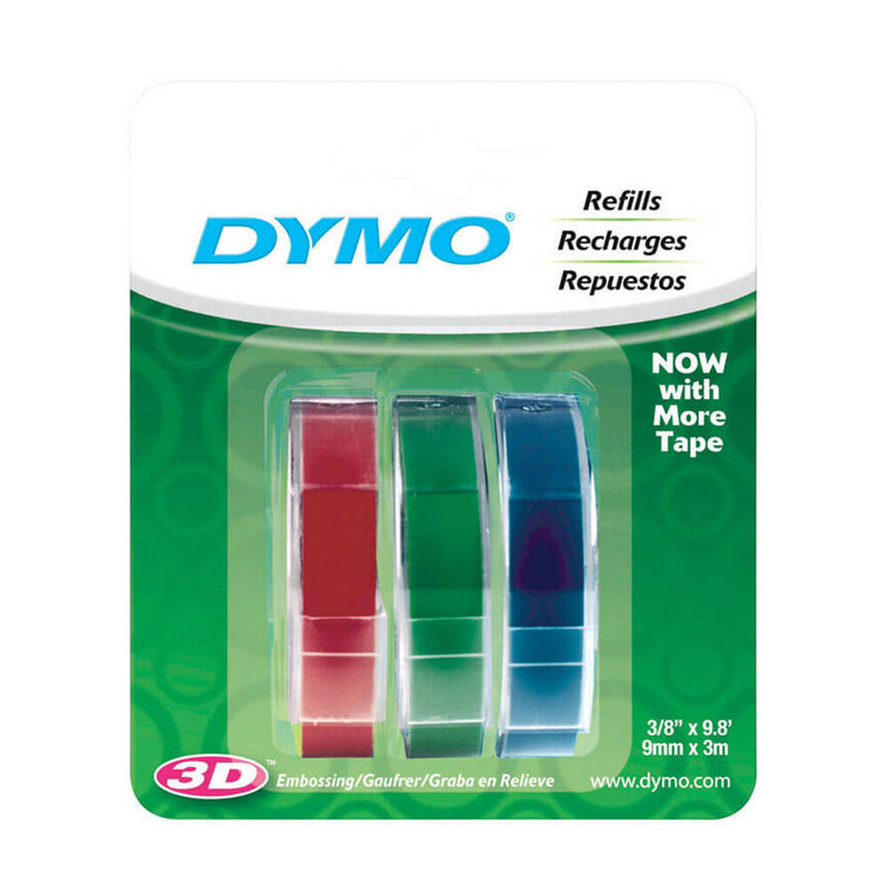 Étiquette de ruban de gaufrage Dymo 9 mm x 3 m (paquet de 3)
